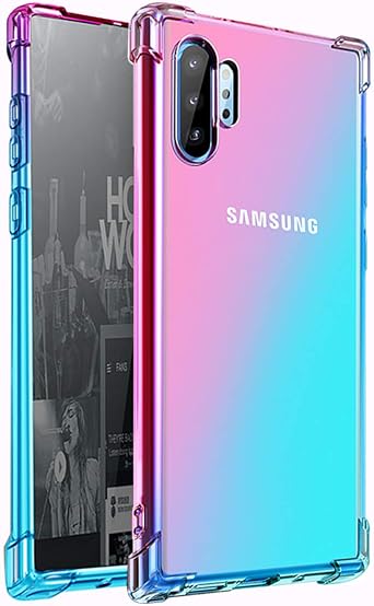 for Galaxy Note 10 Plus Case, Clear Cute Gradient Phone Case Slim Flexible TPU Cover Reinforced Corners Shockproof Protective Case for Samsung Galaxy Note 10 Plus/Note 10 Plus 5G Pink/Green