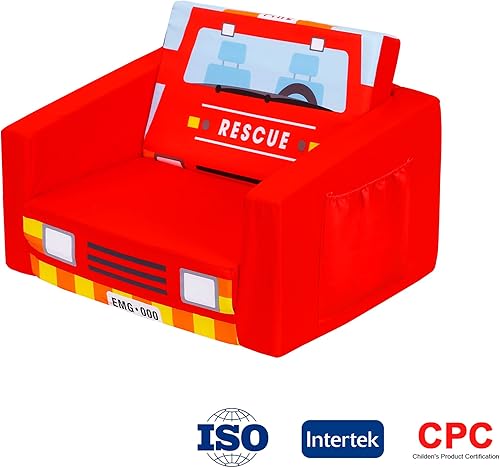 Miniatura 9 de MallBest Sofás para niños, sofá cama tapizado para bebé, silla reclinable abierta (rojo/camión de bomberos) 2-Rojo/Camión de Bomber,Negro/Coche de