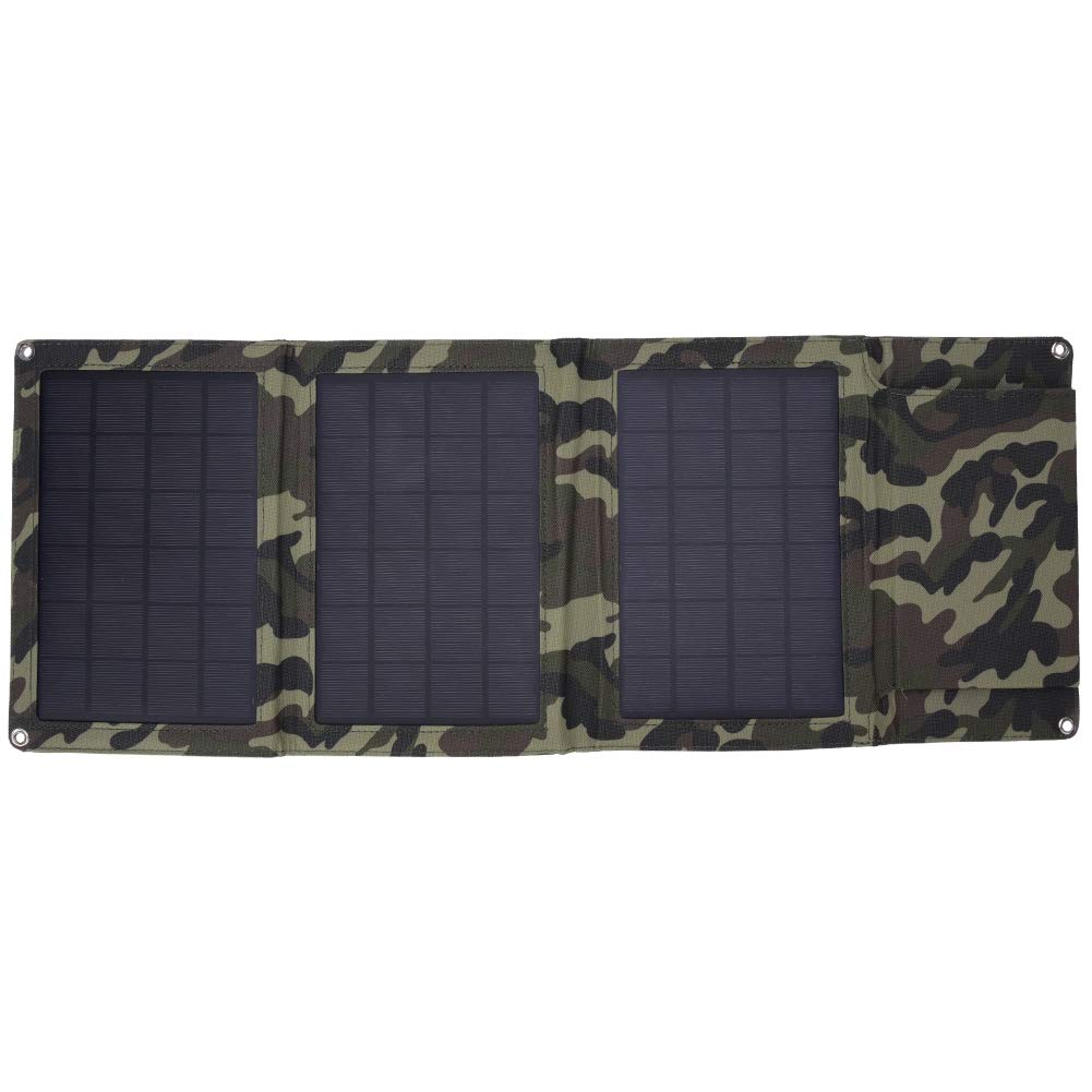 Cargador solar portátil plegable de 12 W, alta eficiencia, con batería de 5000 mAh, para camping, viajes, teléfono, batería externa, enchufe USB universal