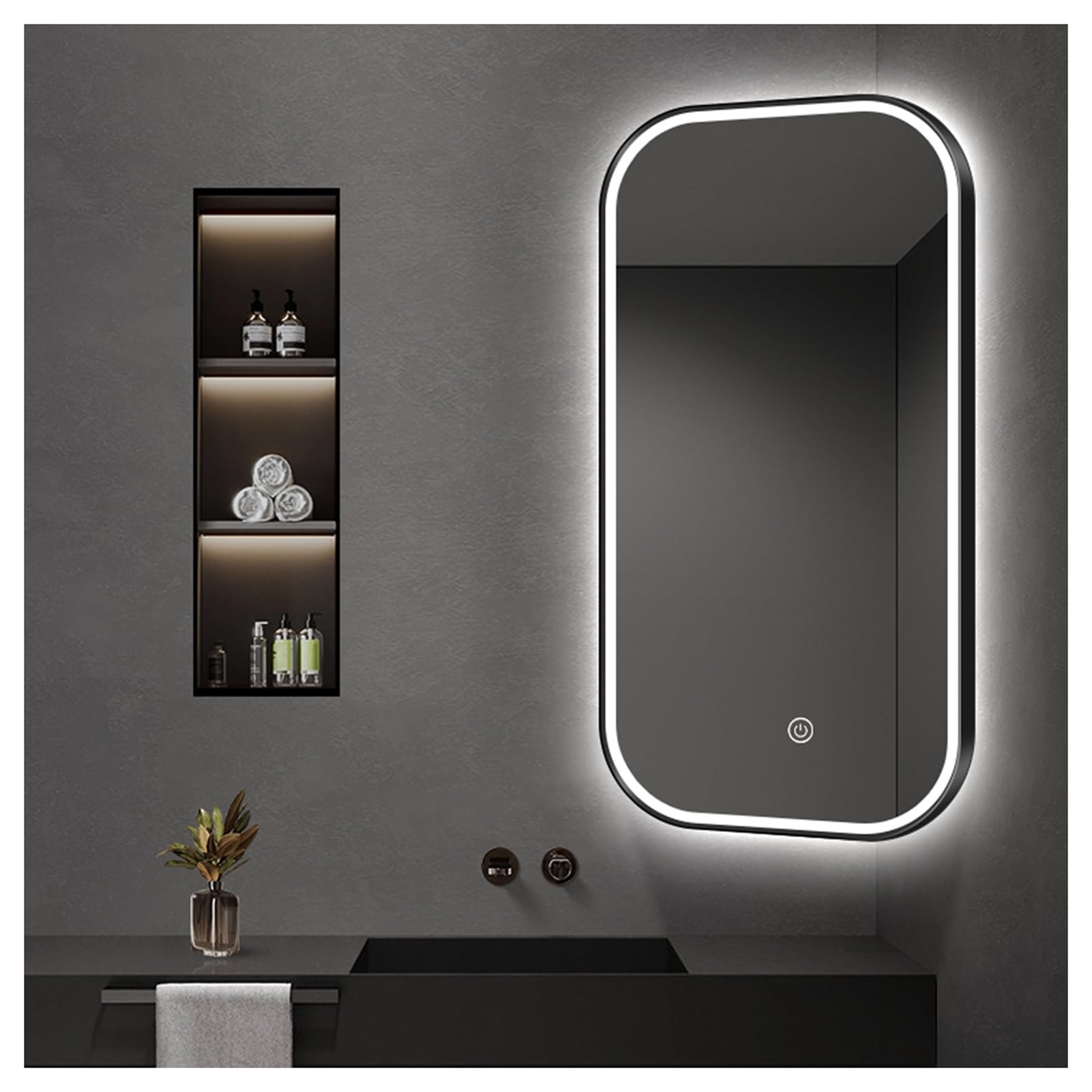 YCOVSFP Swivel Corner Mirror,Bathroom Mirror with 360° Rotating Bracket,Illuminated Rectangular Vanity Mirror,Infinitely Dimmable in 3 Colors,for Home and Hotel(Black,60x100cm)