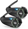 SolaMr Q8 Motorcycle Helmet Bluetooth Intercom Headset, 230hours Standby, 6 Riders Mesh Communication Systems with Audio Multitasking, Music Sharing, Noise Cancellation, FM Radio -2 Pack