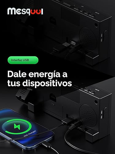 Miniatura 7 de Mesqool Reloj despertador de proyección, reloj despertador vibratorio fuerte para durmientes pesados, brillo de proyección ajustable, personas