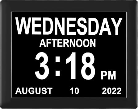 Digital Calendar Clock Date and Time Day of The Week Clock 8 Alarm Options + Auto Dimming for Seniors Dementia Elderly Patients