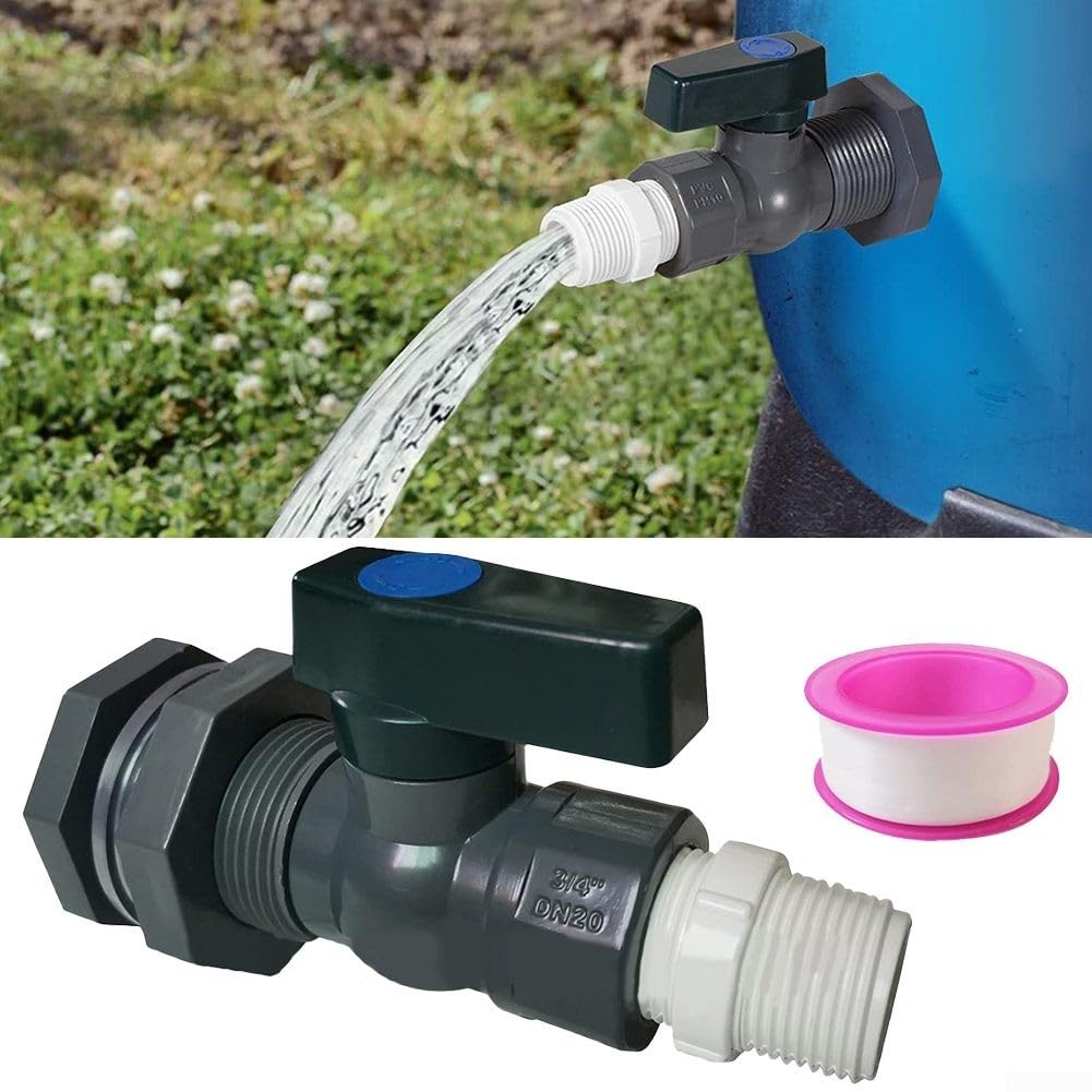 Rubinetto 3/4 di pollice PVC acqua piovana contenitore valvola con paratia vite collegamento raccordo adattatore per acquari piscine vasche serbatoi d' acqua (C