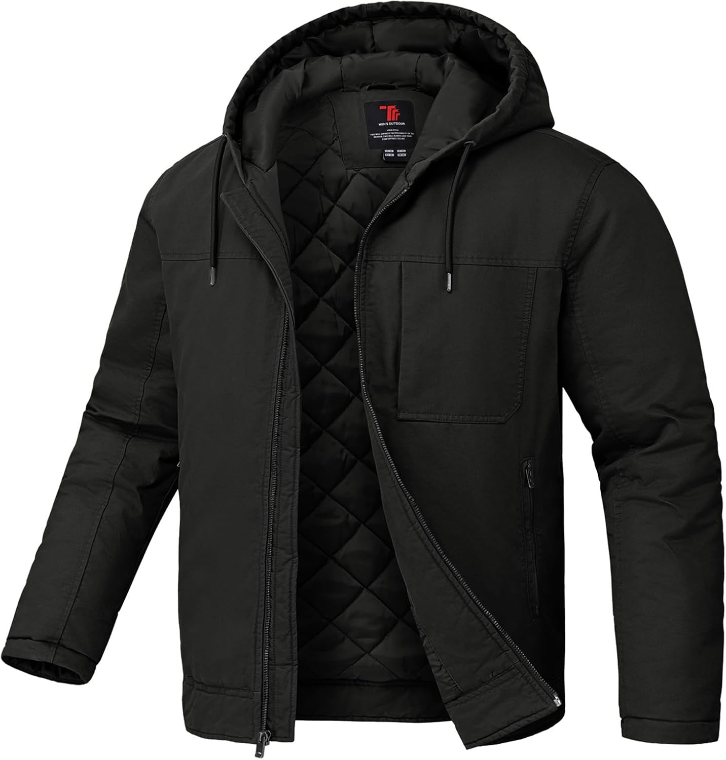 TBMPOY Men's Winter Work Jackets Hooded Quilted Lined Workwear Utility 4 Pockets Cotton warm Active Coats