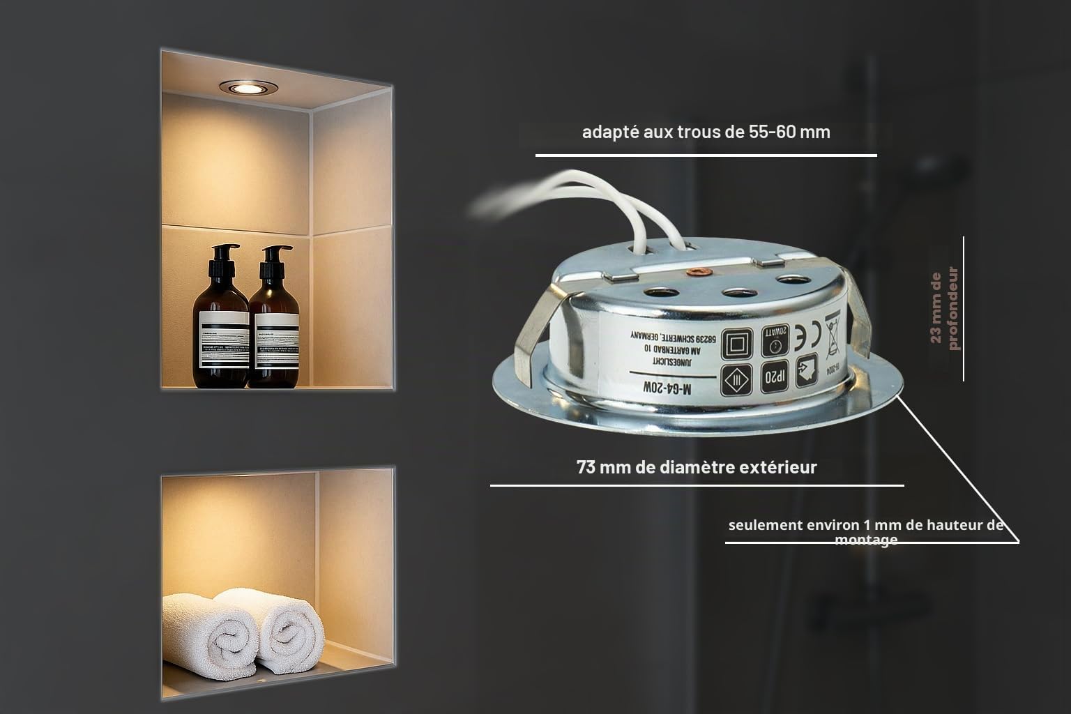 JungesLicht Lot de 3 lampes halogènes encastrables 12 V G4 20 W trou de perçage 55-60 mm