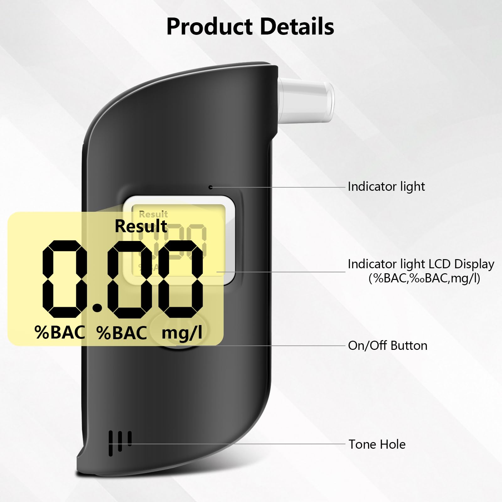 AiQInu Alcoholimetro Homologado Profesional, con Pantalla Digital LCD y 20 Boquillas,Precisión de Grado, Alcolimetros Personal para Uso Doméstico y Profesional - Negro