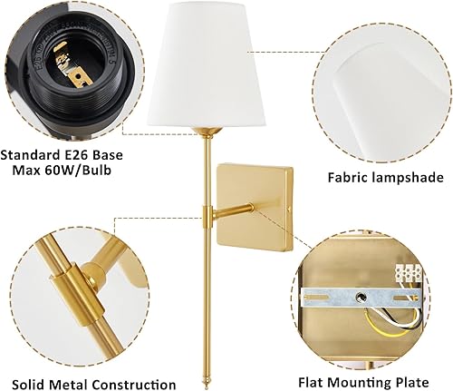 Miniatura 7 de Juego de 2 apliques de pared de tela blanca, lámparas de pared industriales retro cableadas, apliques de tocador de baño, lámparas de pared para