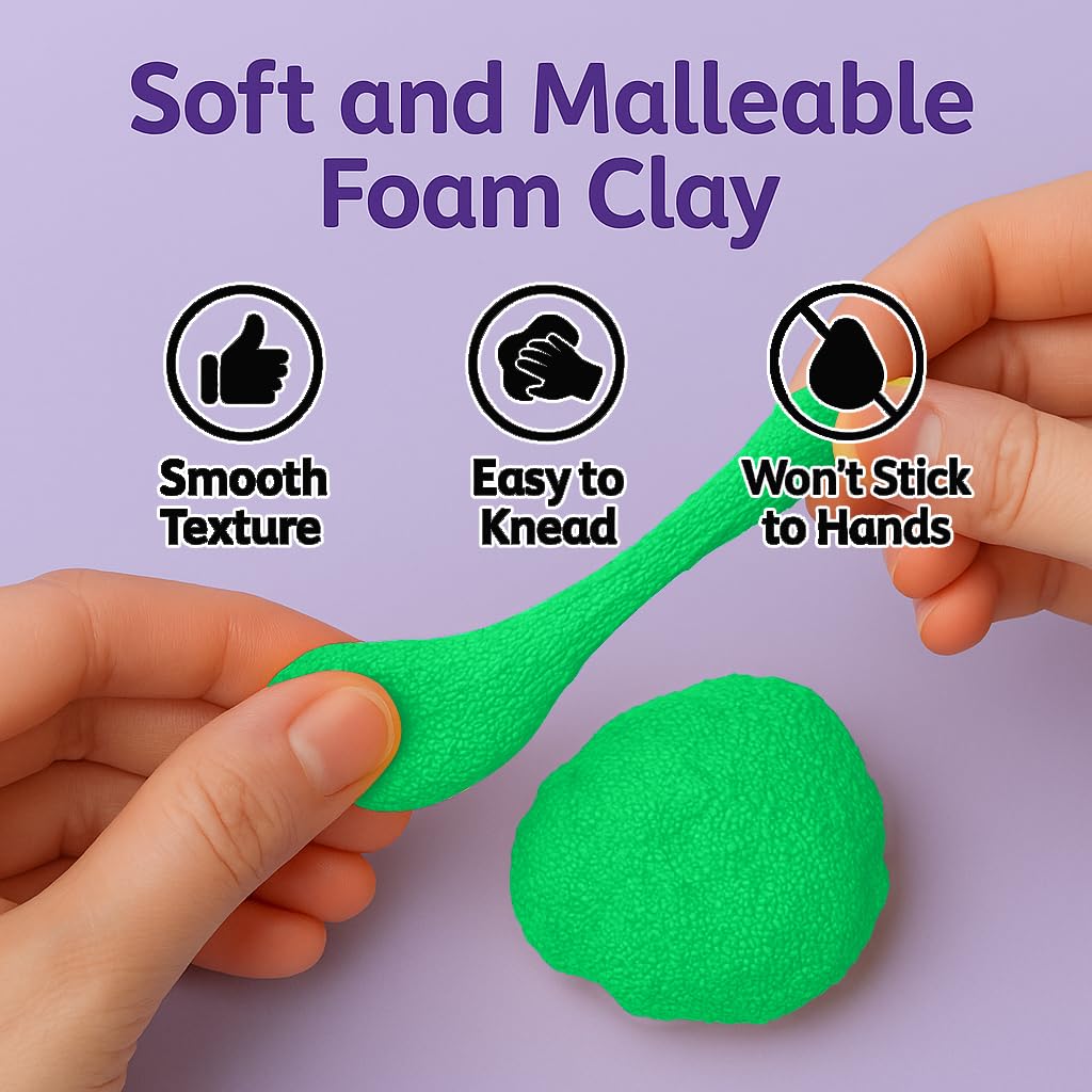 NARA Foam Clay 50g, Soft Air Dry Modeling Clay for Kids, Non-Sticky Lightweight DIY Craft Clay, Easy to Mold for Art, School Projects, Slime Add-ins & Creative Crafts (Neon Green) 3