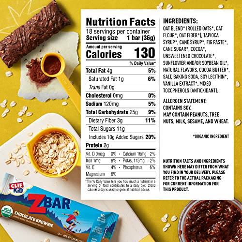 Clif Kid Zbar - Organic Granola Bars - Chocolate Brownie - Non-Gmo - Organic -Lunch Box Snacks (1.27 Ounce Energy Bars, 18 Count) #TOP4