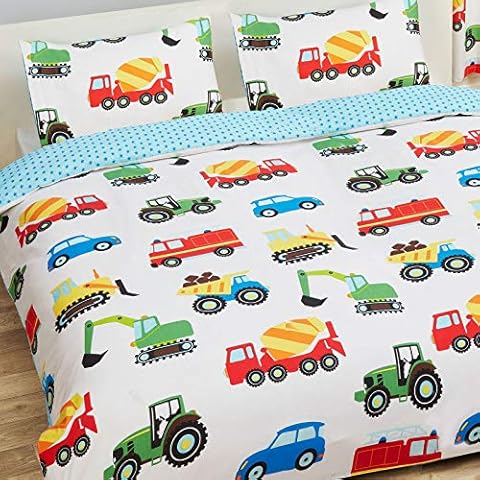 Price Right Home Trucks and Transport 2 Piece UK Double/US Full Sheet Set, 1 x Double Sided Sheet and 2 x Pillowcases Cover