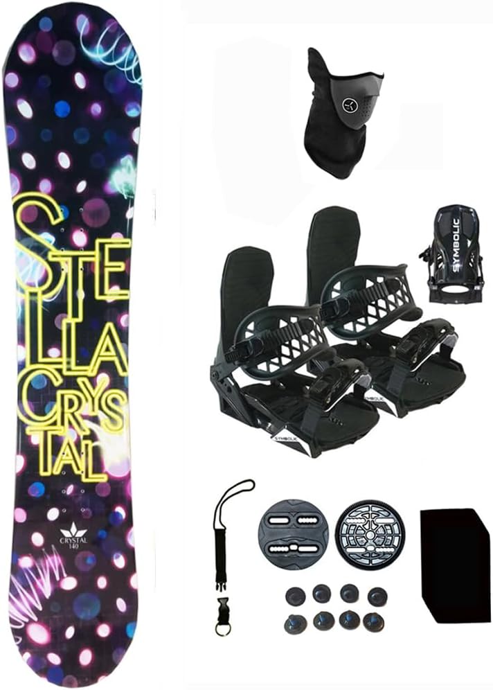 Symbolic Stella 140cm 144cm Snowboard and Black Bindings Package Leash, Stomp, Mask Women Girls Kids