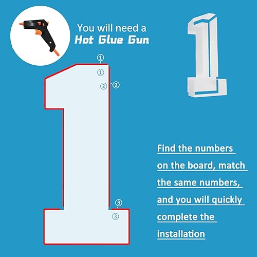 Miniatura 2 de Números grandes de marquesina de 4 pies, números iluminados de marquesina, números de mosaico para globos, marco de globos número 1, números
