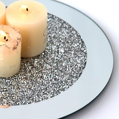 Miniatura 5 de GIMORRTO Tapete de cristal con espejo, tapete redondo de diamante triturado, decoración de 10 pulgadas en la mesa para bar, herramientas, mesa de