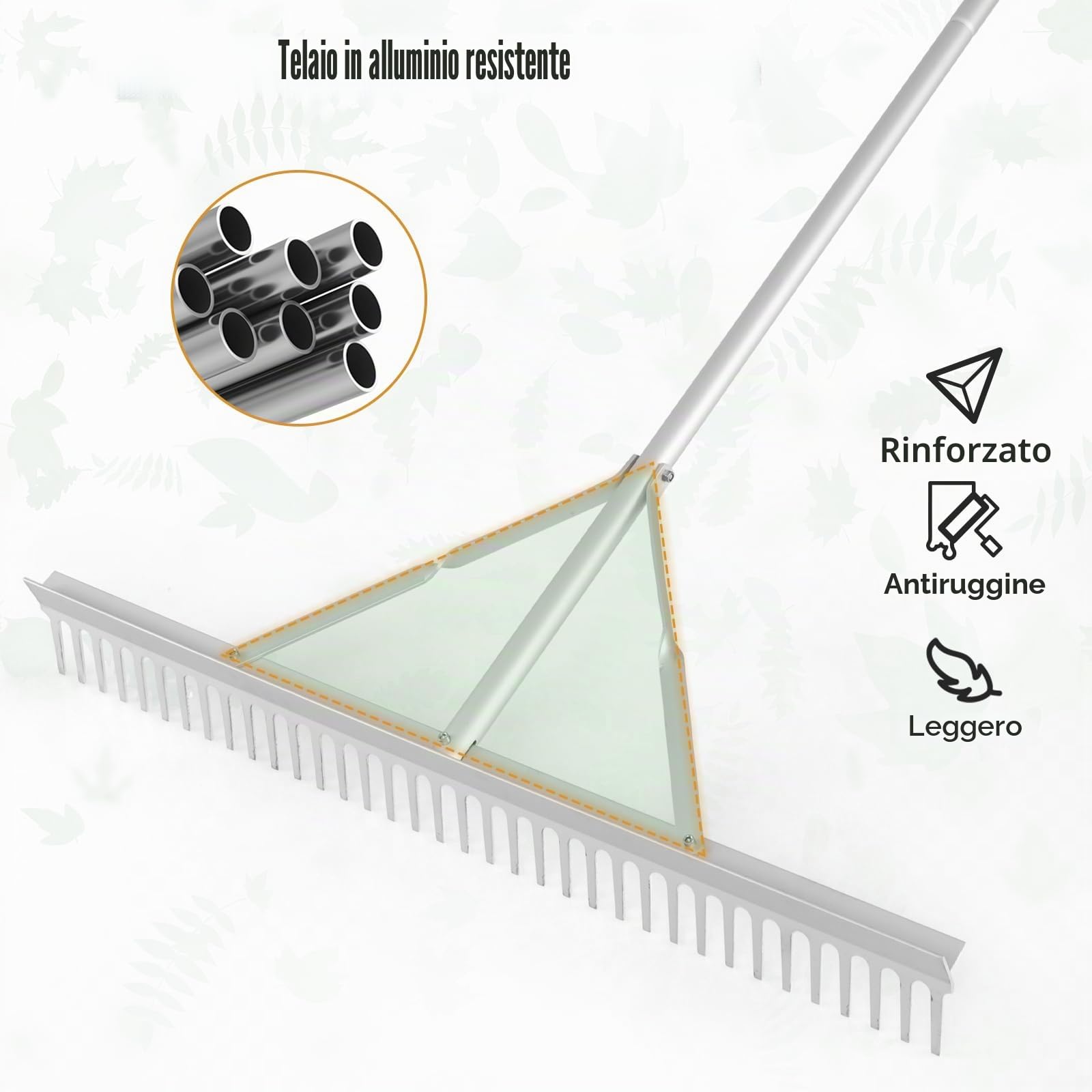 SOARS Rastrello da Giardino in Alluminio con Manico Lungo 174 cm, Rastrello da Prato Largo 91 cm con 36 Denti Rigido per Paesaggio, Ideale per Foglie, Erbacce, Terreno e Detriti (Stile B)