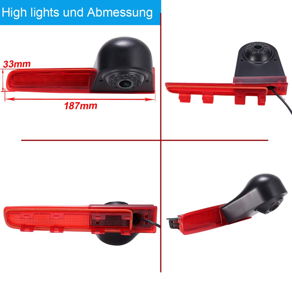 Światło hamowania, kamera, wodoszczelna, widoczność w nocy, kamera cofania, transporter system cofania + wyświetlacz LCD 4,3" do VW T5 T6 od 2010 roku, 3. światła hamowania, Caravelle Multivan Van