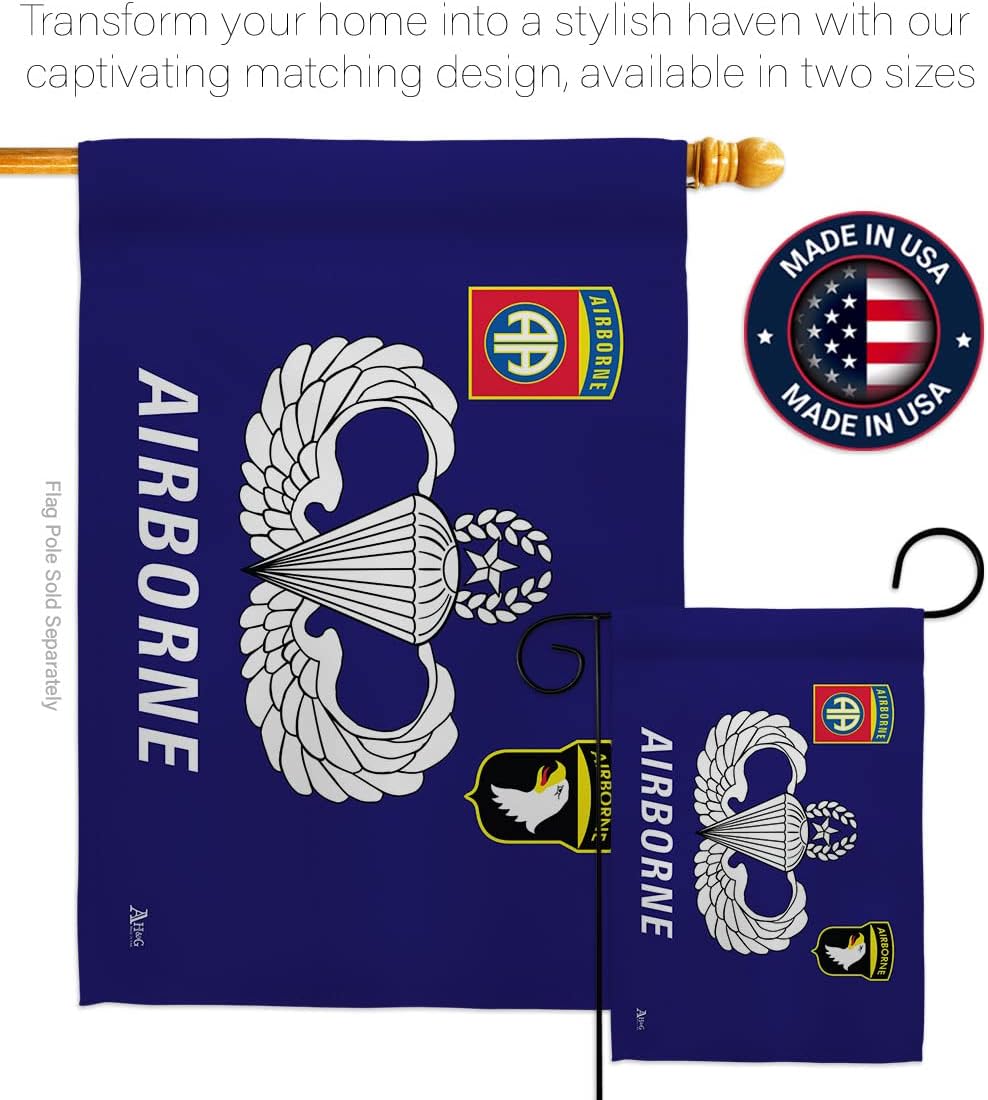 Airborne House Flag - 2 pcs Pack Armed Forces Army Rangers United State American Military Veteran Retire Official - Decoration Banner Small Garden Yard Gift Double-Sided Made in USA 28 X 40