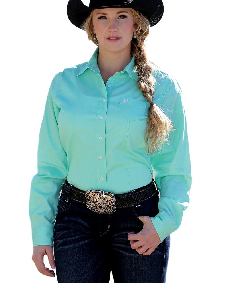 CinchWestern Shirt Womens L/S Weave Button Logo Green MSW9164028
