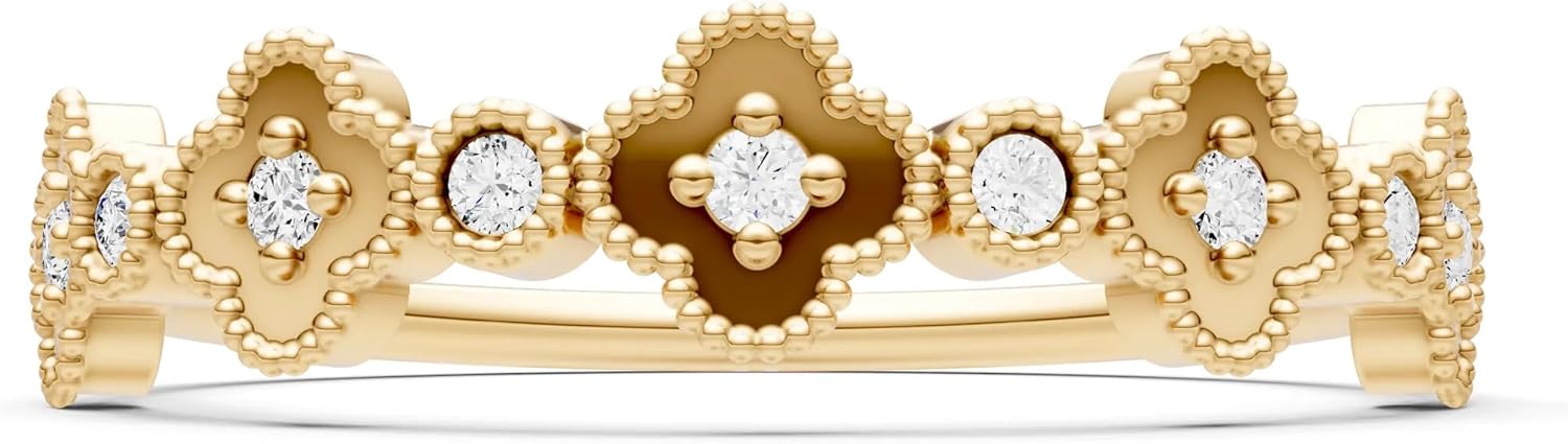 PEORA Round Cut Diamond Stackable Band Available in Solid 10K, 14K or 18K Ring – White, Yellow or Rose Gold