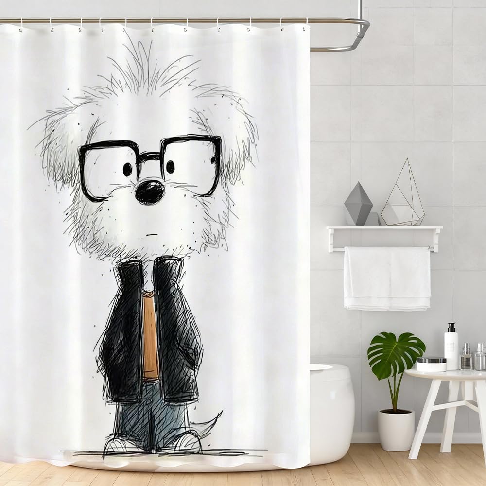 Zafyygh Boys Colorful Hipster Dog Art Shower Curtain - Cool Sketch Style Terrier With Glasses & Jacket - Funny Whimsical Animal Fabric Bathroom Decor With 12 Hooks, 72X72 Inch