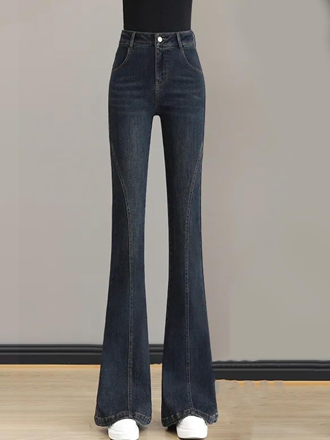 [MeipingQu] デニムパンツ レディース ジーンズ ストリート フレア ジーパン スキニー ストレッチ スリムフィット 薄手