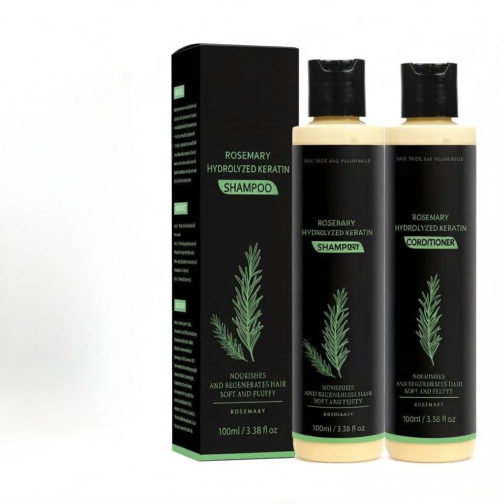 Rosemary Hydrolyzed Keratin Shampoo & Conditioner, 100ml, 2-Bottle Set