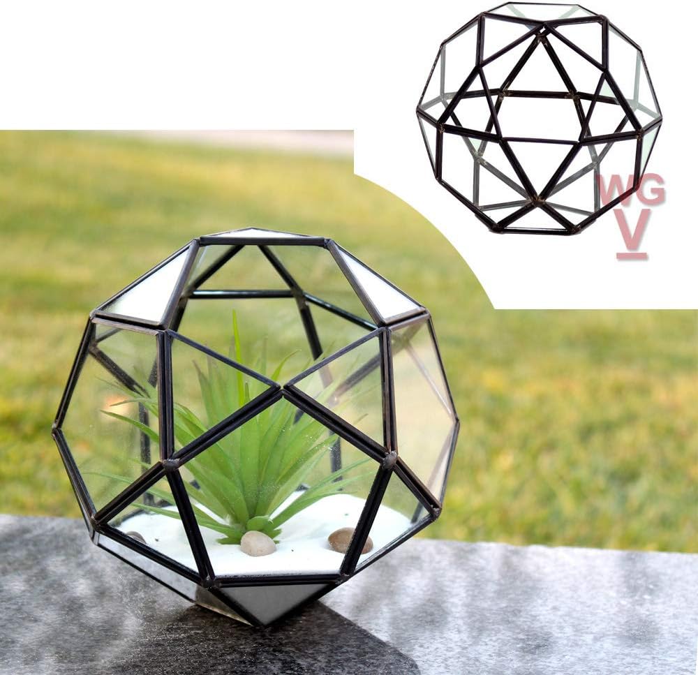 WGV Geometric Planter Terrarium, Width 7" Height 6.7" Clear Glass Black Frame DIY Succulent air Plant Miniature Fairy Garden Windowsill Tabletop Decor, Globe Ball 1 Piece