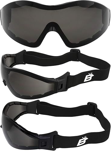 Miniatura 6 de Birdz 2 pares de gafas Boogie Foam acolchadas para motocicleta, paracaidismo Z87.1, gafas de seguridad  Monturas negras con lentes antiniebla humo y
