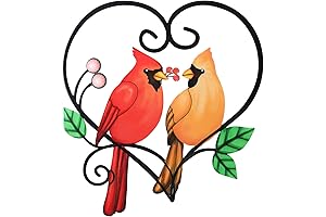 MUMTOP Metal Cardinal Couple Wall Decor, 3-Dimensional Romantic Red Birds Wall Art for Christmas