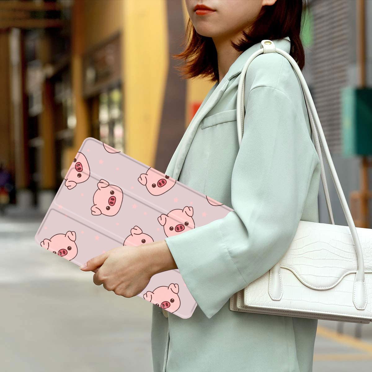 MAYCARI Cute Kawaii Pig Case Compatible with iPad 10th Generation 10.9 Inch 2022 with Pencil Holder, Auto Sleep/Wake, Pink Girly Cartoon Soft TPU Back Cover foriPad 10th Generation