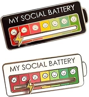 2 Pcs Interactive Mood Pins, Funny Social Mood Brooch Pin for 7 Days, My Social Battery Interactive Pin, Enamel Pins for Clothing Backpack Hat Decoration (Black+White)