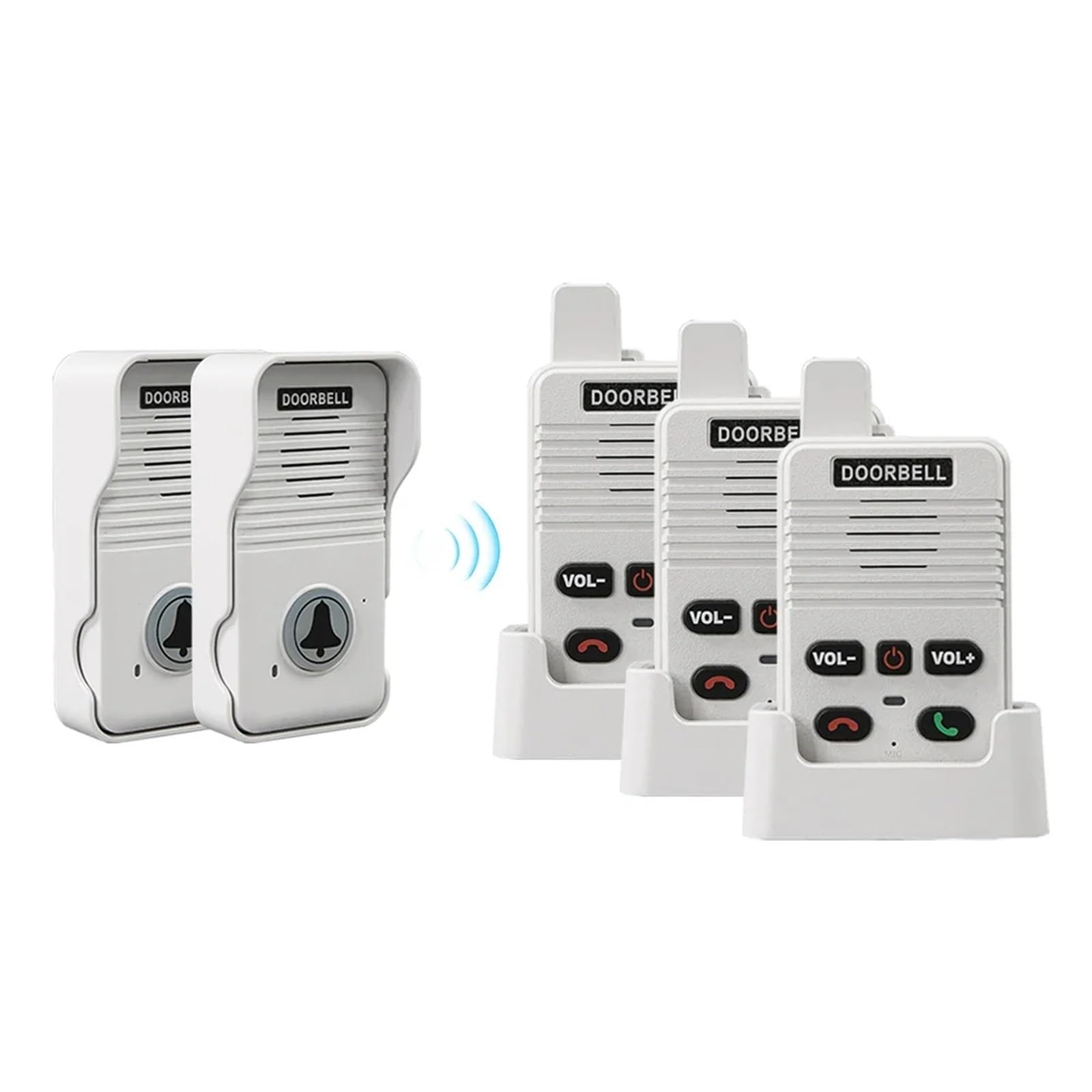 Intercomunicador dúplex de Voz inalámbrico Timbre casa 200M con batería Recargable apartamento habitación intercomunicador fábrica Oficina(2 and 3 White)