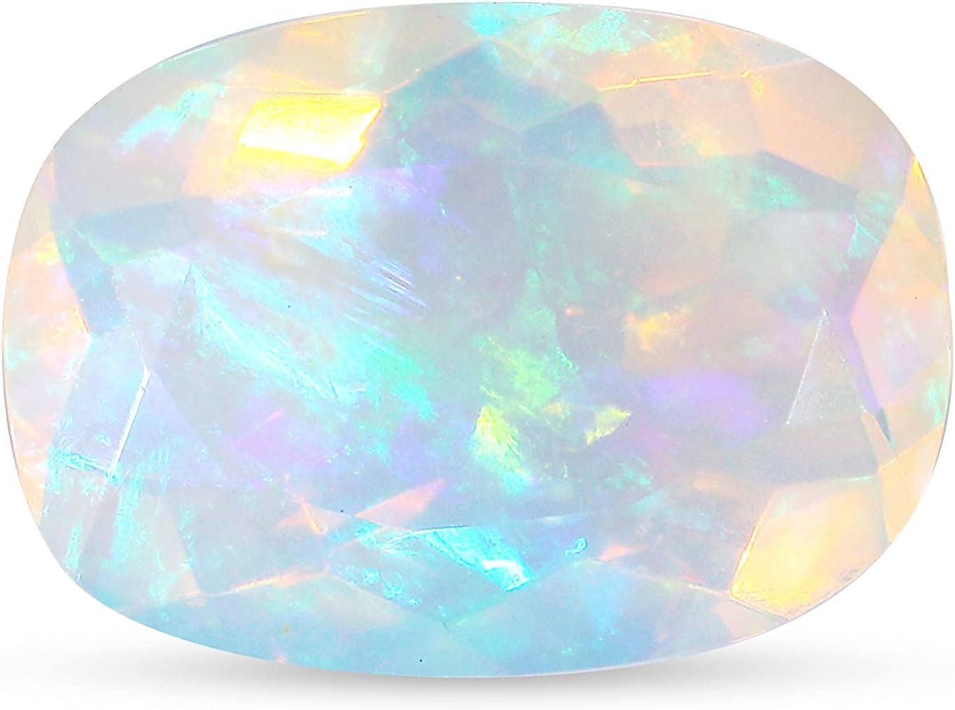 Ultra Fire Ethiopian Opal White Cabochon Cushion Shape (10 * 14 Mm) Loose Cut Gemstone (3.63Ct) Birthstone For Jewelry Making And Gifts