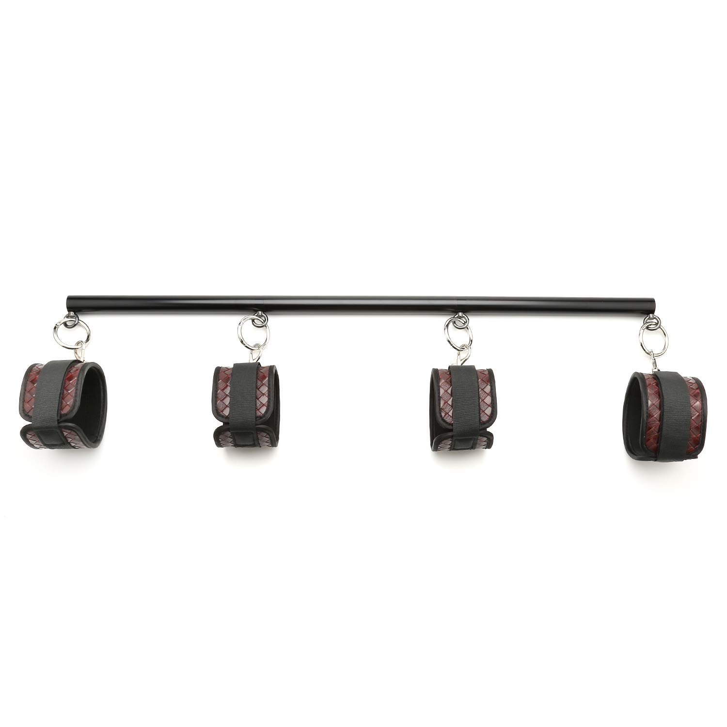 EXREIZST Black Spreader Bar with 4 Fur Leather Straps Nylon Belt Set (Leather 1)