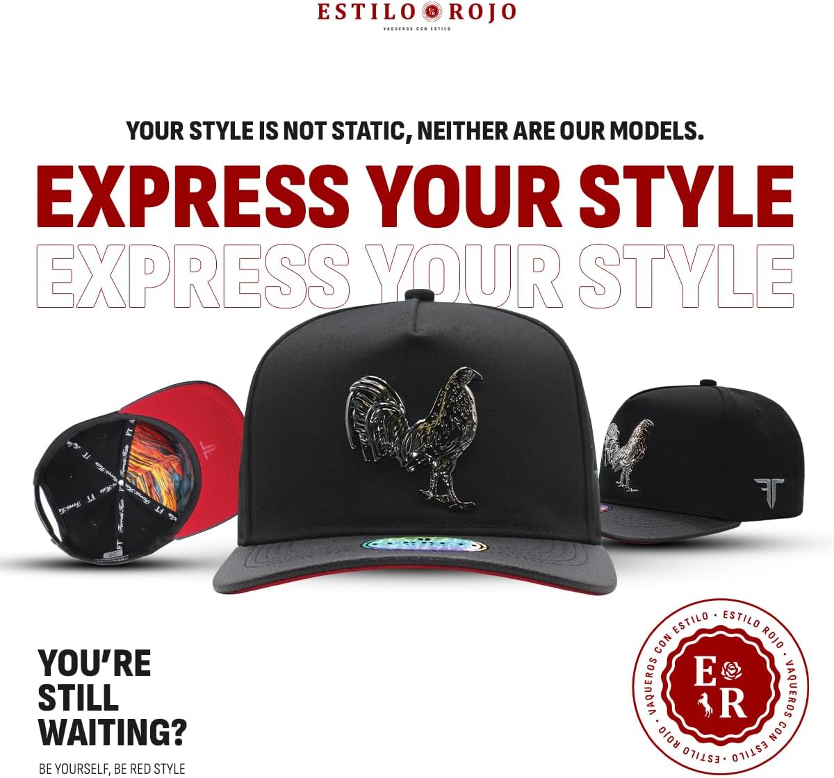 Hats - Original - Snapback -Trucker -Baseball Cap - Adjustable Man and Woman - Rooster Embroidered Design - Black - Image 2