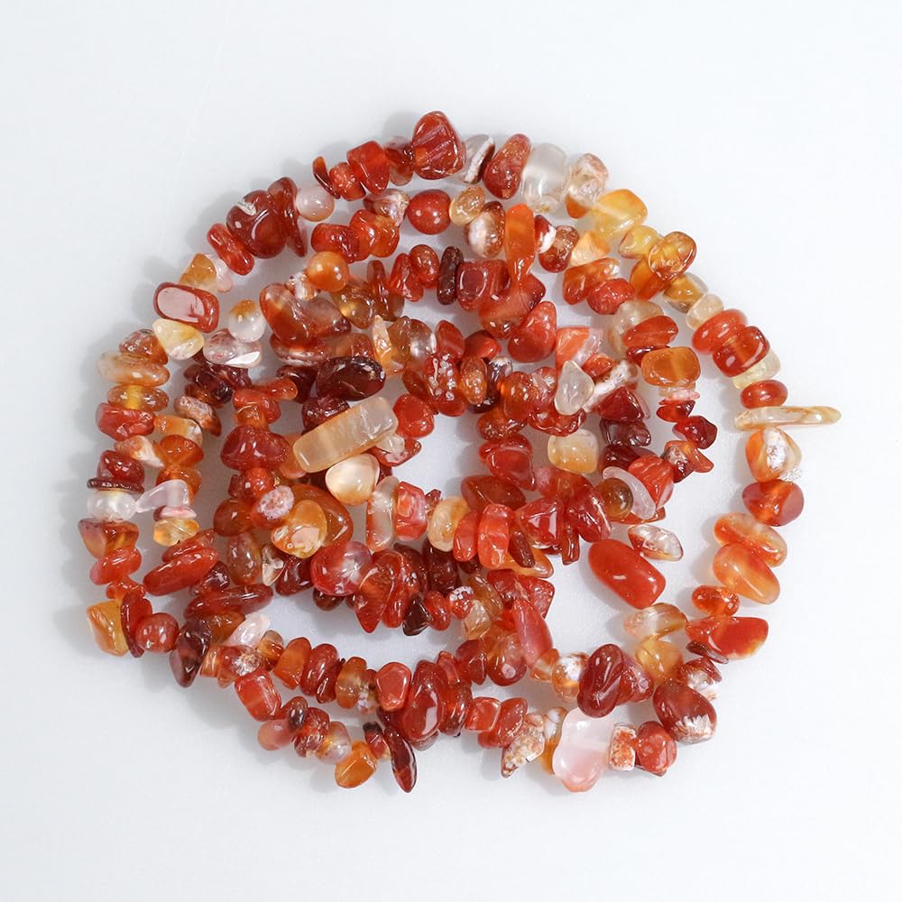 260pcs Natural Red Agate Crystal Beads Chips 5mm to 8mm Irregular Gemstone Beads with Holes DIY for Bracelet Necklace Earrings Jewellery Making Craft 32 inch