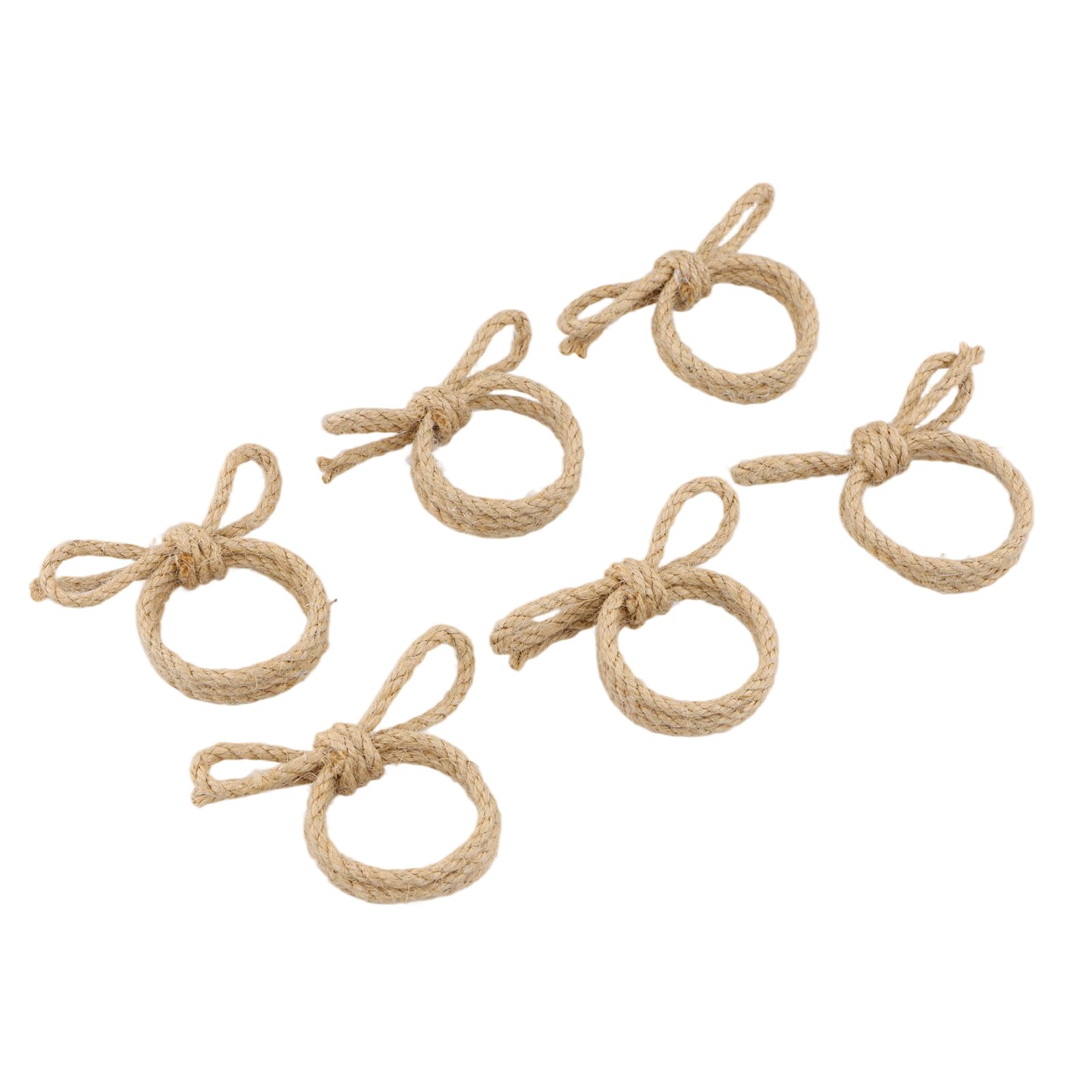 Merzio 6 PCS Rustic Jute Rope Bow Napkin Rings Set, Handmade Natural Burlap Serviette Holders for Farmhouse Dining Table Decor, Wedding and Everyday Use