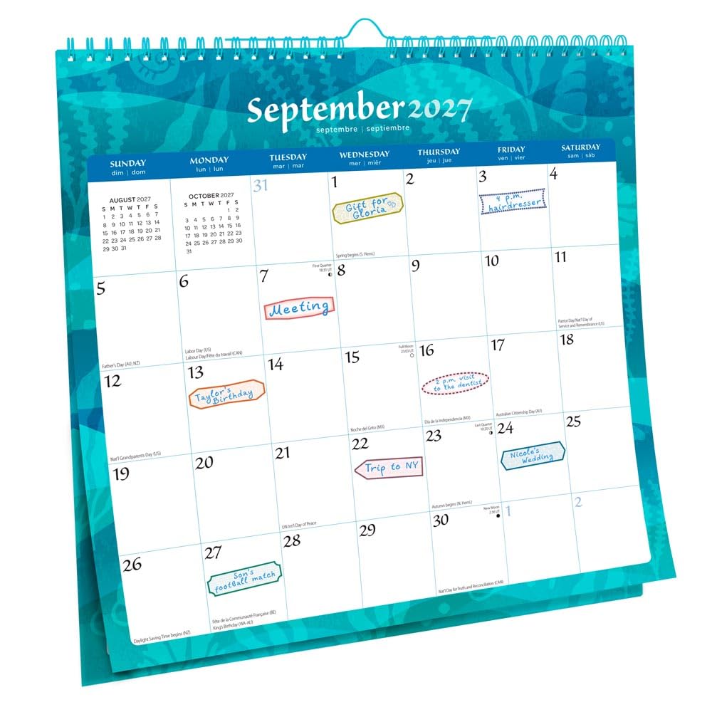 Seaside Currents | 2027 12 x 12 Inch (Hanging) Monthly Square Wire-O Calendar | Sticker Sheet | BrownTrout | Stationery Planning