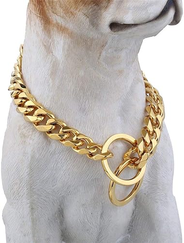 Loveshine Collar de cadena de perro de oro de 18 quilates cadena de eslabones cubanos de 0394in de grosor collar de cadena de metal de acero Loveshine Collar de cadena de perro de oro de 18 quilates cadena de eslabones cubanos de 0394in de grosor collar de cadena de metal de acero
