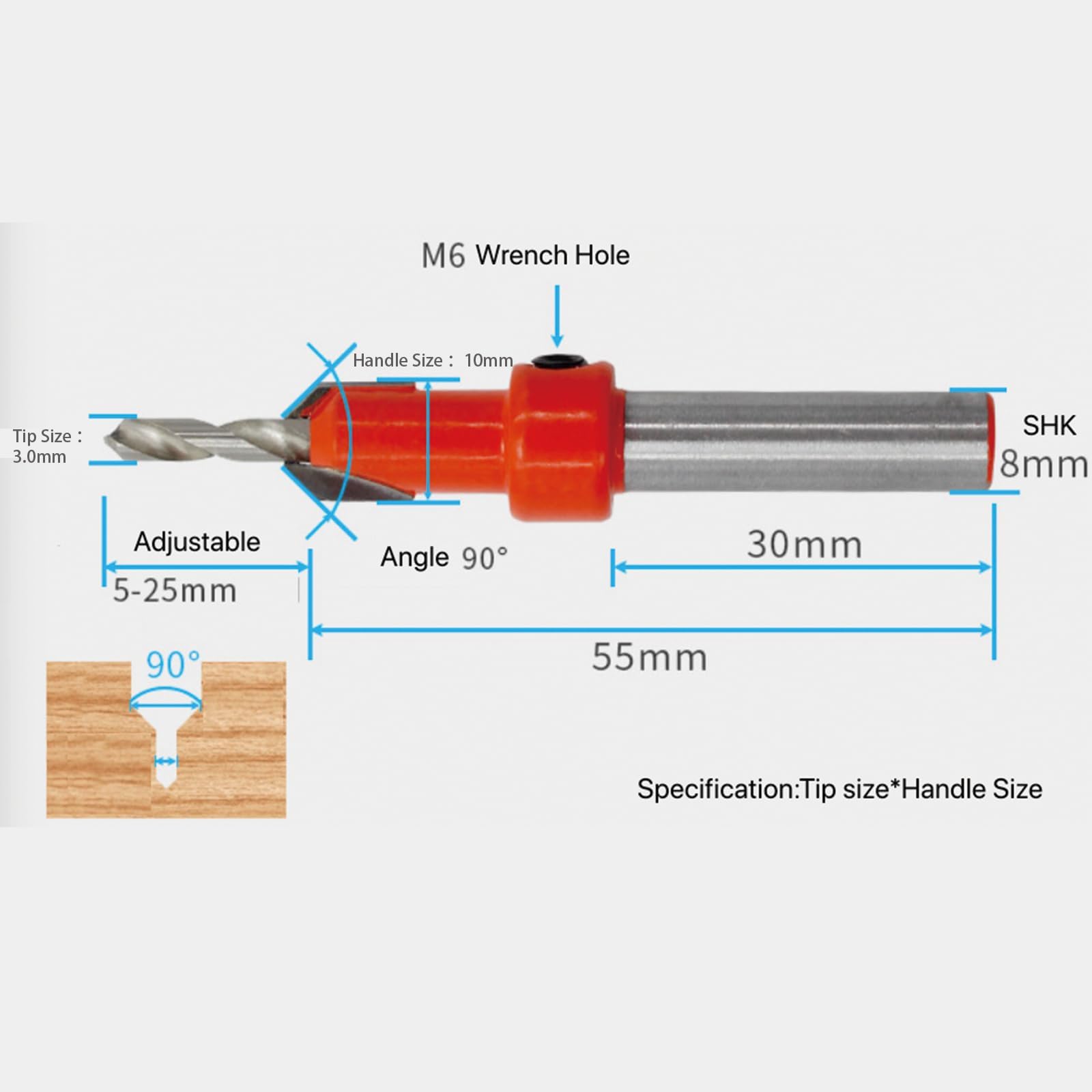 HSS Countersink Drill Bit 3mm, Red 10mm Round Shank Woodworking Chamfer Hole Drills Bit, 3mm*10mm - Image 2
