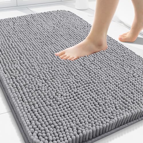 Arotive Bathroom Rugs 30x20, Extra Soft Absorbent Shaggy Chenille Bath Rugs, Machine Washable Rubber Backing Bath Mats for Bathroom Floor Tub and Shower, Home Decor Accessories, Grey