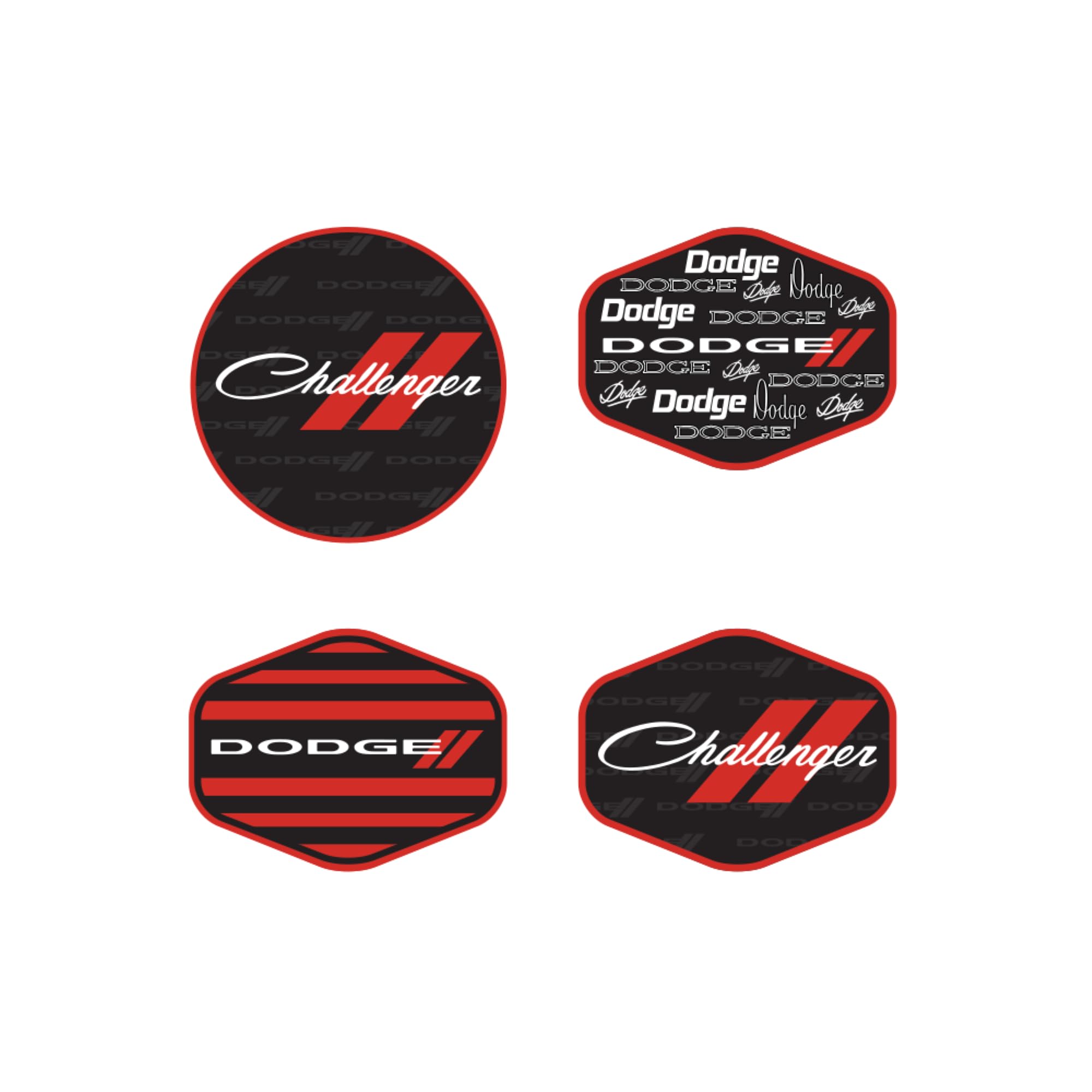 Detroit Shirt CompanyDetroit Shirt Company Dodge Screen Printed Challenger Vinyl Sticker 4 Assorted Stickers - Ideal for Laptop Computer Bumper Car Truck Van SUV Window Wall Automotive Decal