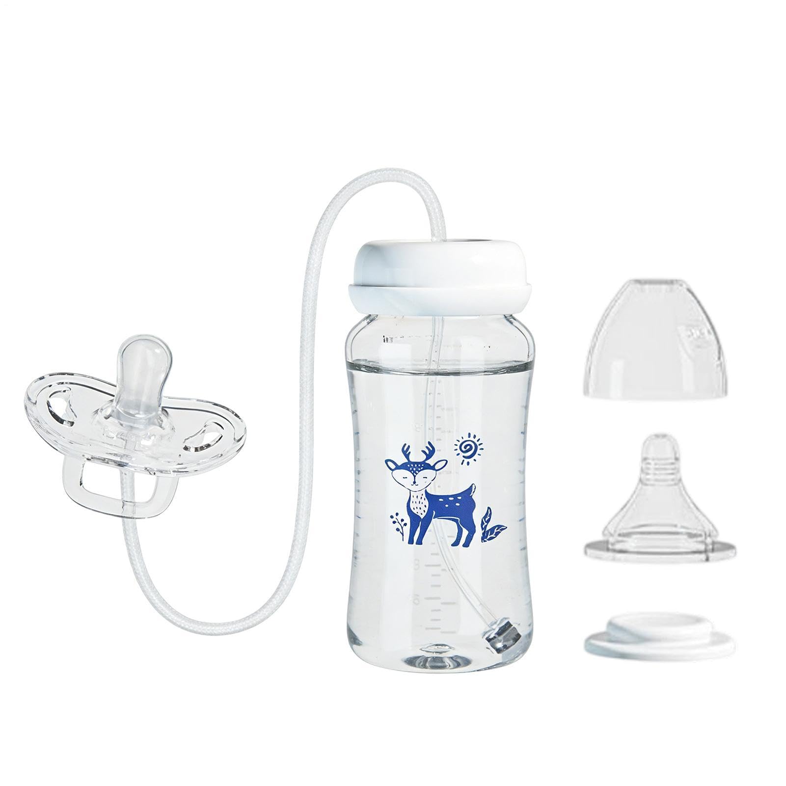 Hand Free with Milk Bottle, Anti-Colic Milk Bottle with Hands-Free Design & Detachable Straw Nipple, Fast Flow Milks Bottles for Kids 3 Months and Older, Home Bedroom Living Room Hotel