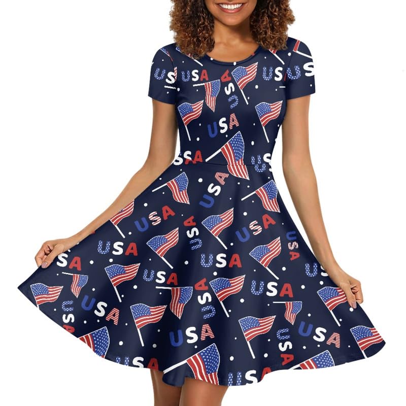 Image of Irisjudy T Shirt Dress for Women Short Sleeve Girls Short Sleeve Dress Plus Size, O Neck Knee Length Midi Dress for Ladies