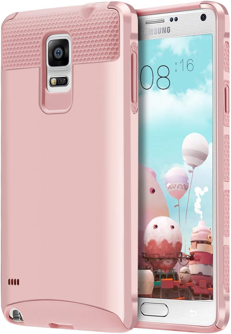 Case for Galaxy Note 4, BENTOBEN Slim Scratch Resistant Dual Layered Rugged Hybrid Hard PC Shell Flexible Inner TPU Bumper Protective Case for Samsung Galaxy Note 4, Rose Gold