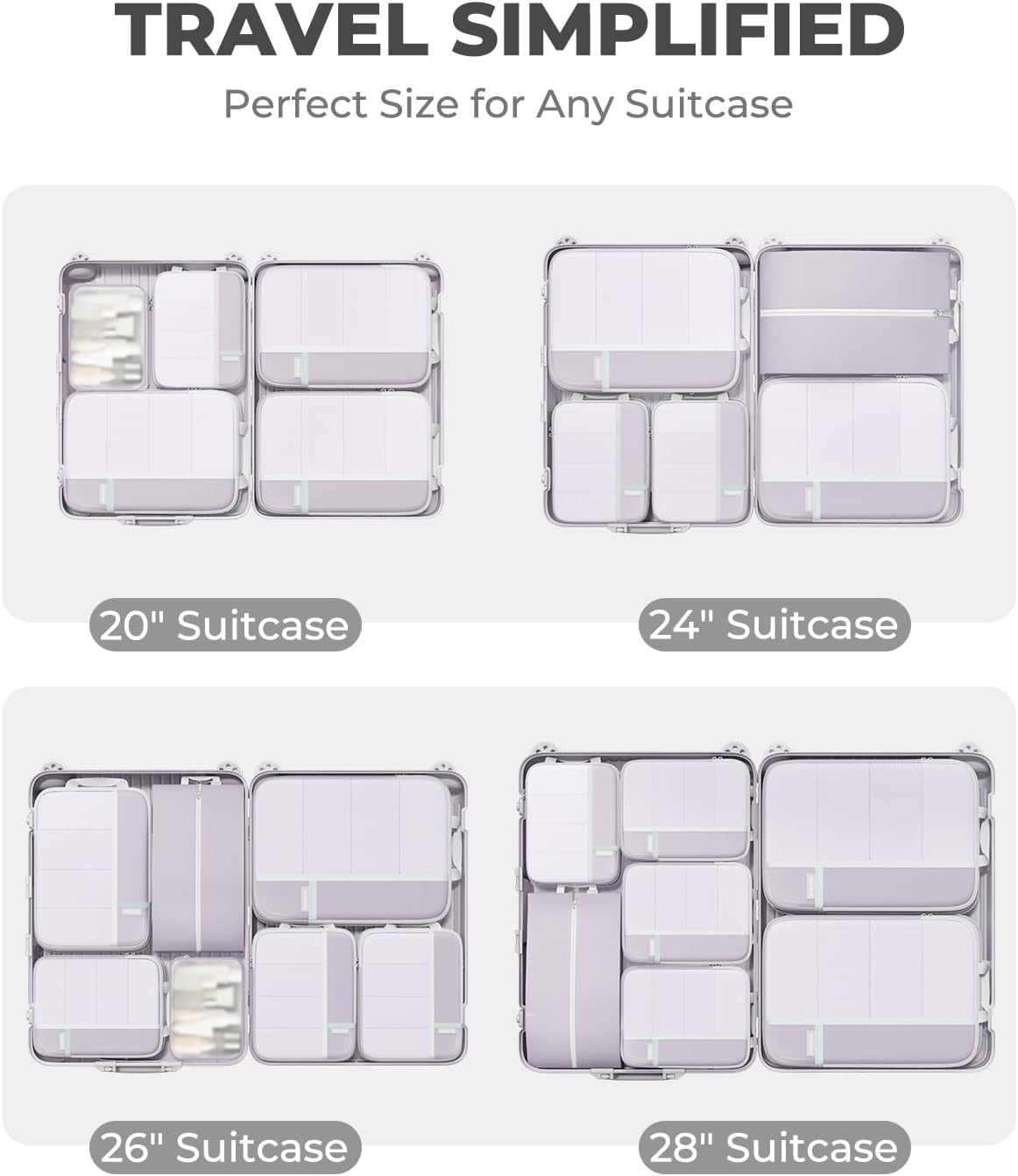 Percover Compression Packing Cubes 8-Piece Set, Packing Cubes Compression for Travel with Laundry Bag & Shoe Bag, Travel Organizer for Carry On & Checked Luggage, Purple