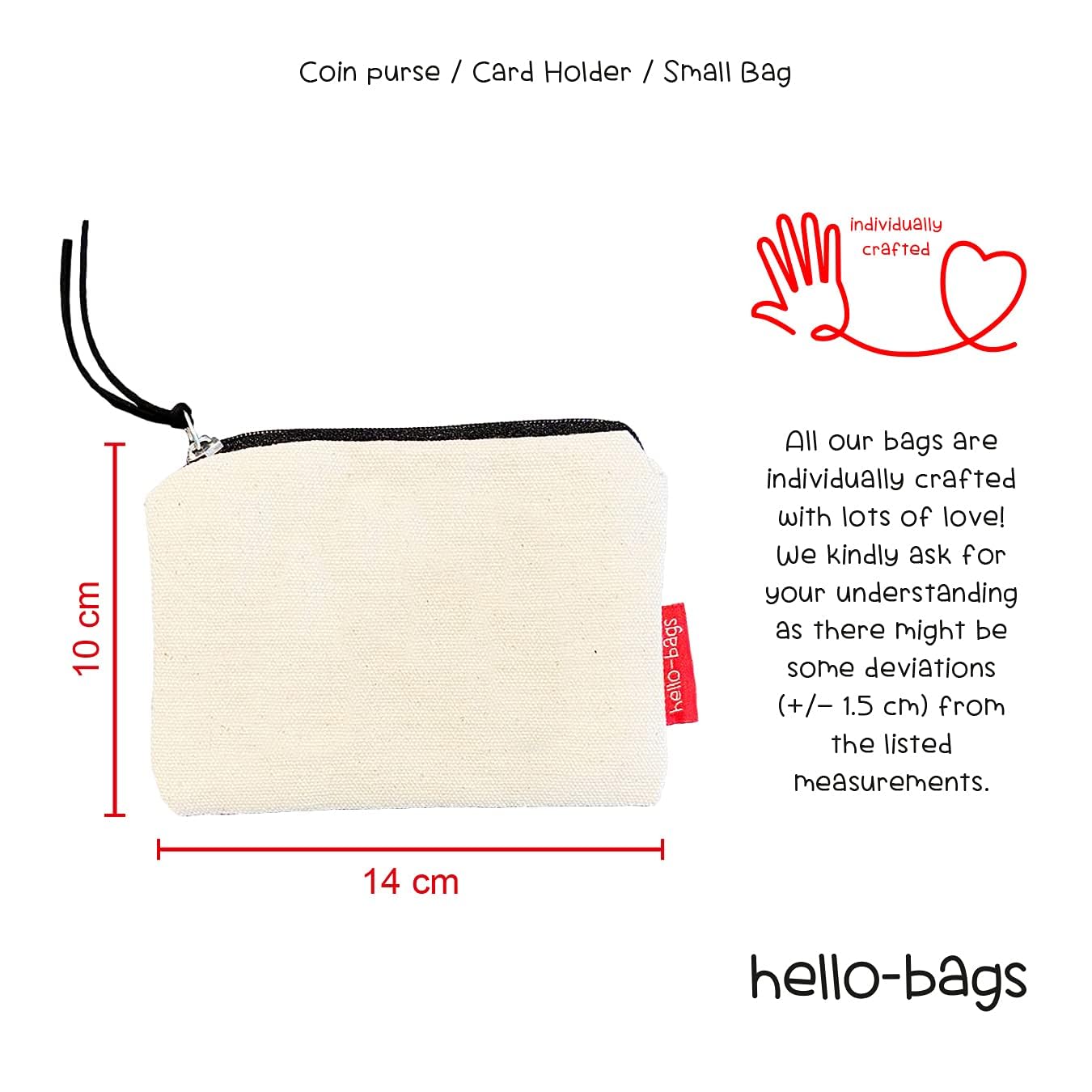 Hello-Bags Borsellino In Cotone Con Fodera – 'Non Voltarti', Ecru/Nero, 14x10 Cm, Con Busta Regalo Kraft - 4