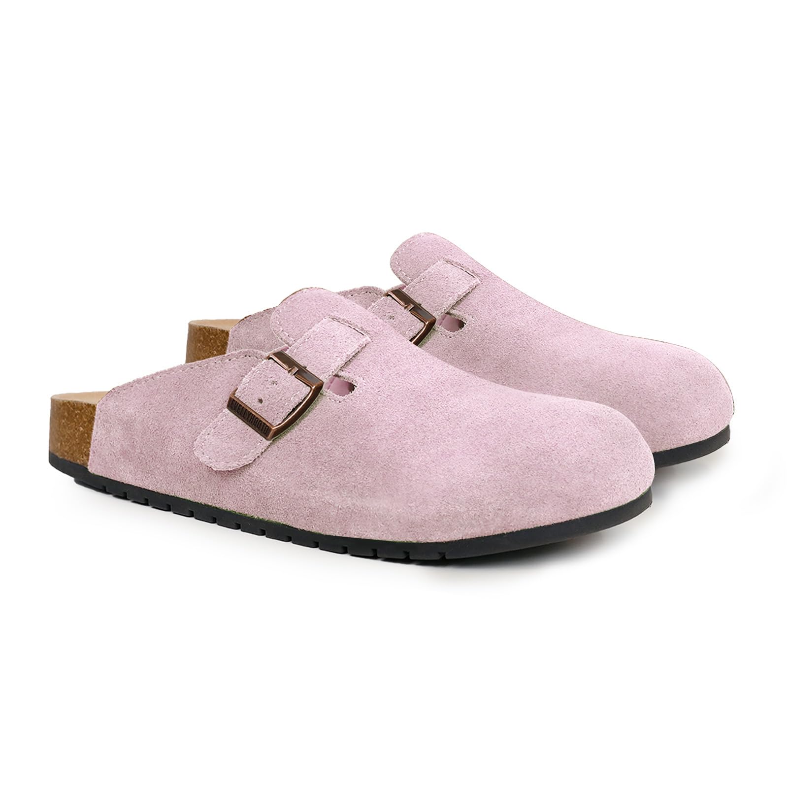 EVELLYHOOTD Women's Men's Suede Clogs Leather Mules Cork Footbed Sandals Comfort Potato Shoes with Arch Support(with Socks)