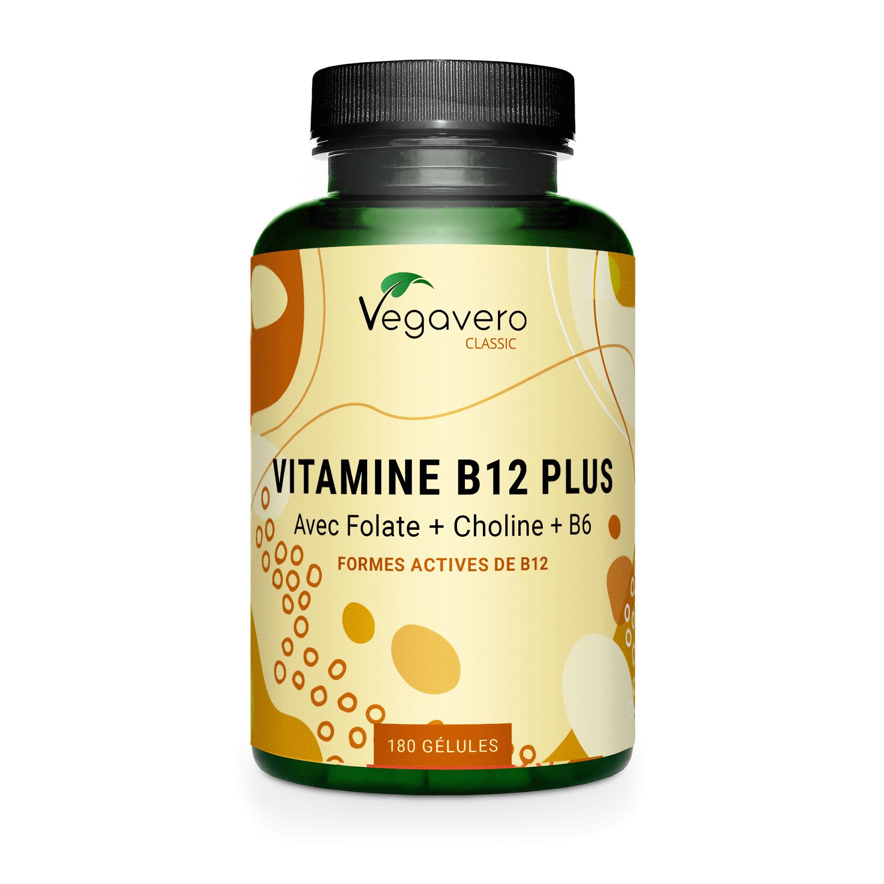 Vitamine B12 1000 mcg Vegavero® | Origine FRANCE & Espagne | La Seule SANS ADDITIFS & VEGAN | Avec 2 Formes Actives + Acide Folique + B6 + Choline | Énergie + Anti-Fatigue* | 180 Gélules