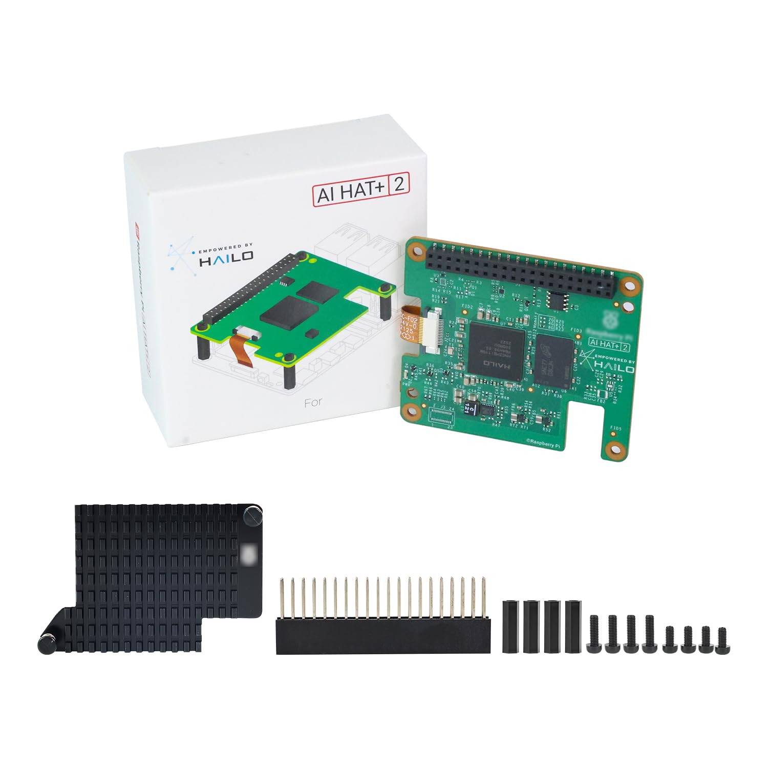 Yahboom Zestaw oficjalny Raspberry Pi 5 HAT+2 Płyta rozszerzeń Moduł akceleracyjny dla sztucznej inteligencji generatywnej Hailo-10H PCIe 8GB, 40 Tops, z standardowym radiatorem, kompatybilny tylko z